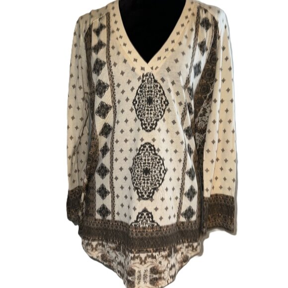 LUCKY BRAND WOMEN'S PRINTED PEASAND TOP NWT SZ L - Picture 1 of 7